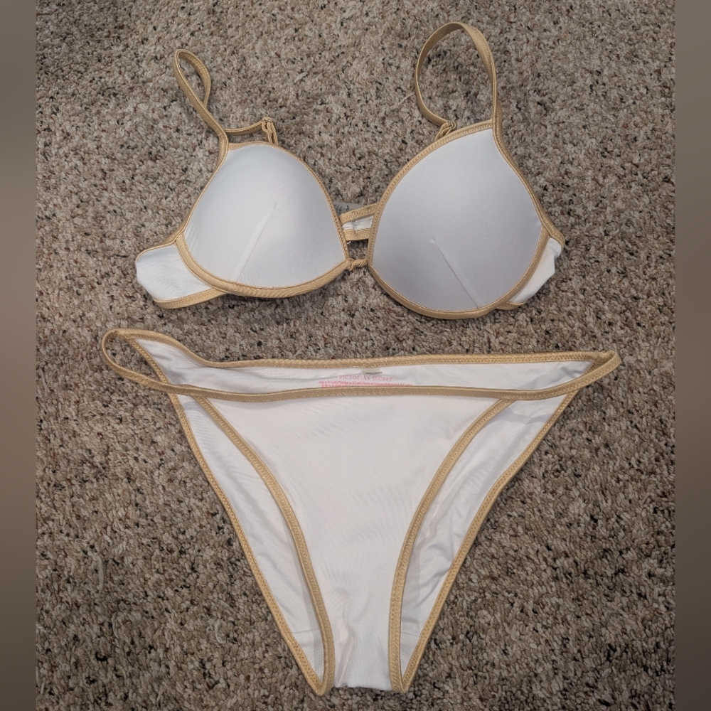 Victoria's Secret Elegant White and Tan Bikini Set